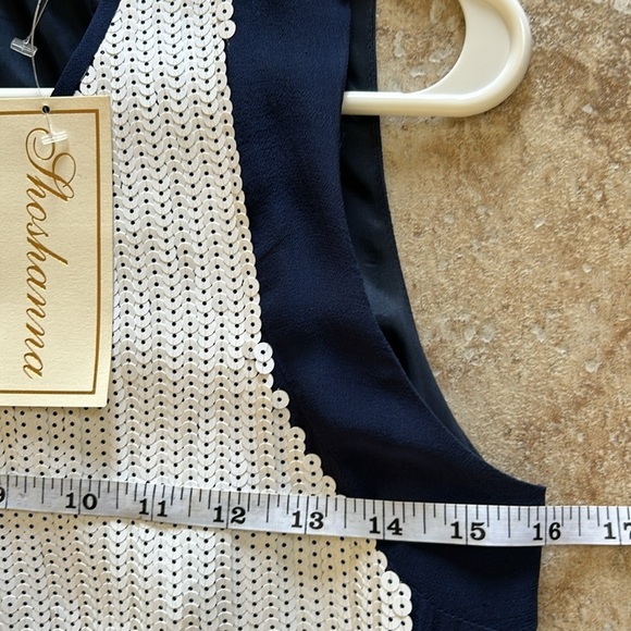 Shoshanna Striped Sequin Mini Dress Sleeveless Blue White Shift Designer Size 2 - Picture 10 of 11
